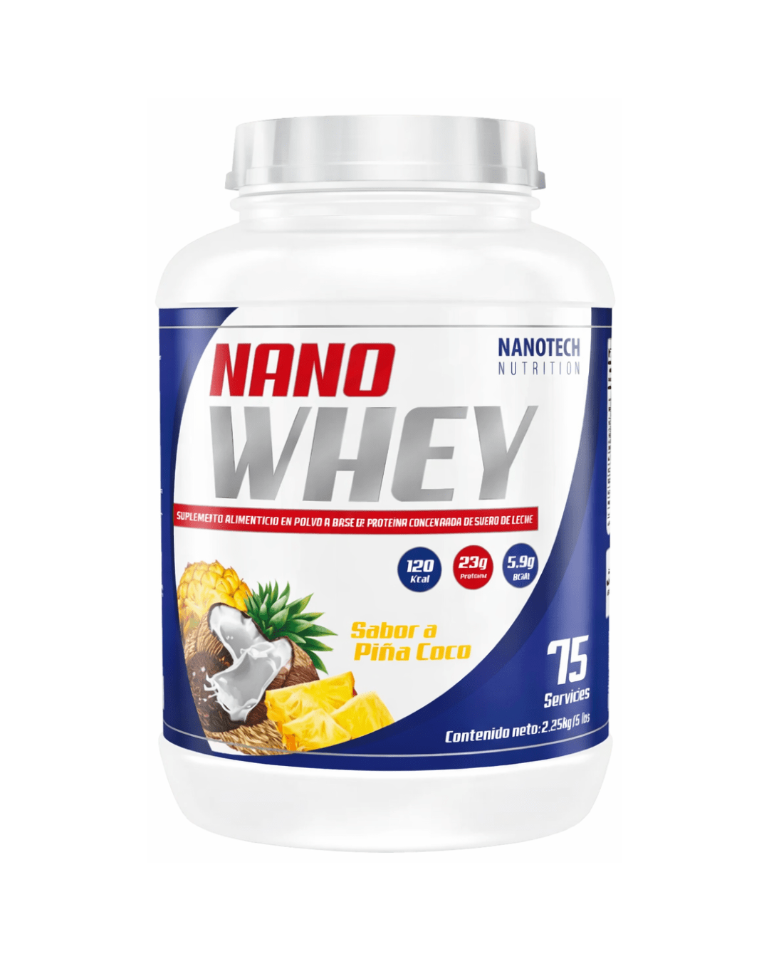 NANO WHEY 5lb 75 Servicios – Sabor Piña Coco