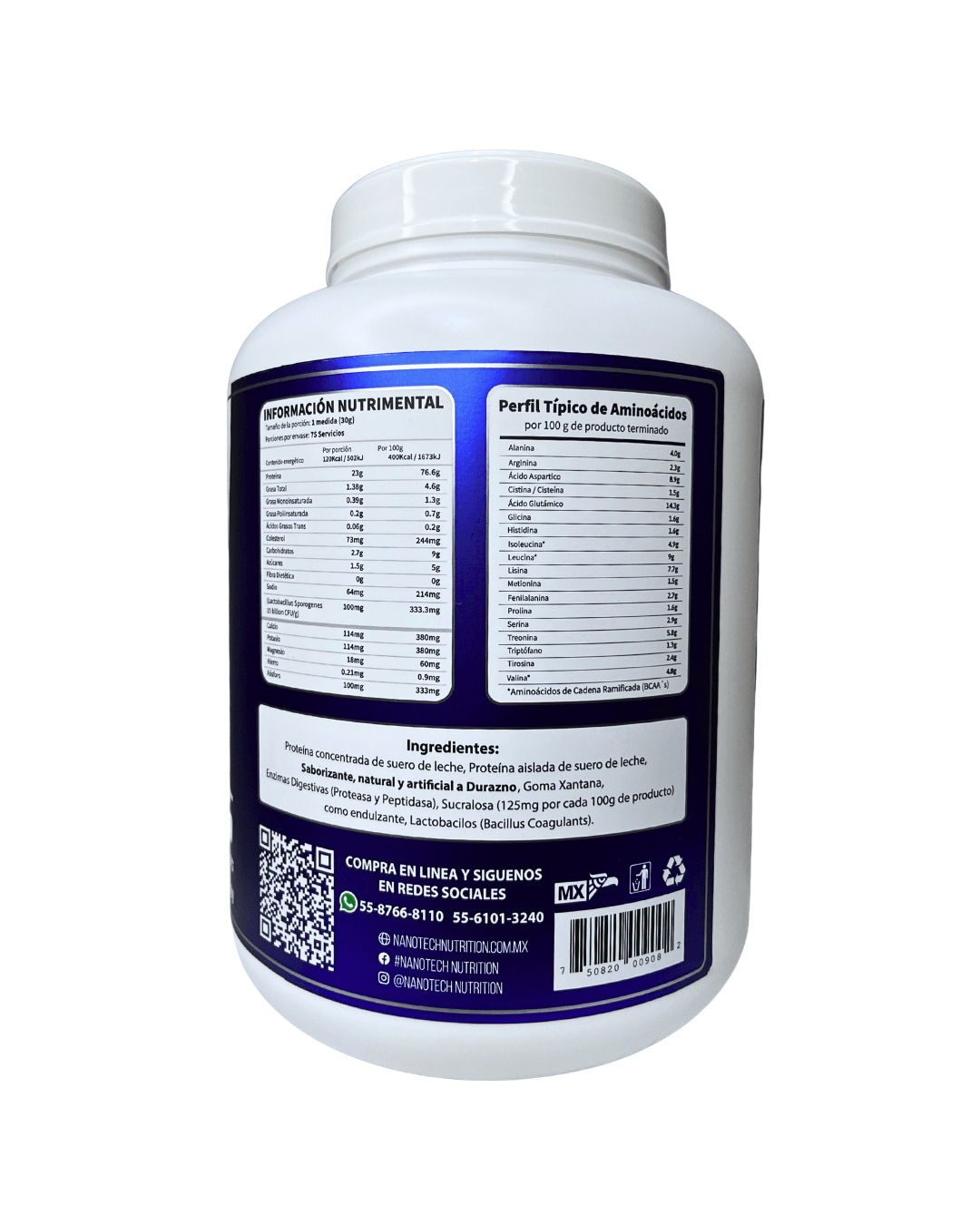 NANO WHEY 5lb 75 Servicios – Sabor Durazno - Imagen 2